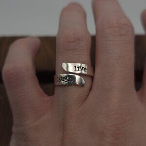 Size 7.5 Sterling Silver Live Laugh Ring A981